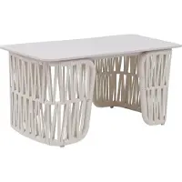 Mendler Loungetisch MCW-P90, Gartentisch Balkontisch Outdoor, Seilgeflecht Rope Sinterstein 43x90x45cm creme, Platte creme