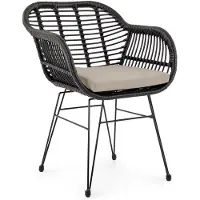 Idimex Gartenstuhl PARAMO aus Polyrattan, schwarz/beige - moderner Esszimmerstuhl in Rattan Optik, Küchenstuhl mit Sitzkissen, Korbstuhl mit robustem Metallgestell