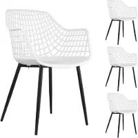 Idimex Gartenstühle LUCIA im 4er Set, Weiß/Schwarz - Schalenstuhl mit Armlehne aus Kunststoff, Retro Design für Indoor & Outdoor geeignet, pflegeleicht und UV-beständig, Esszimmerstühle für 4 Personen