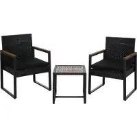 Mendler Poly-Rattan Garnitur MCW-P74, Lounge-Set Garten 2x Stuhl Tisch, Akazie Holz Stoff 180g/m² schwarz, Polster schwarz