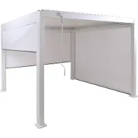 Mendler Pergola MCW-P65 mit 3x Seitenwand, Rollo Terrassenüberdachung Garten Lamellenpavillon, 10cm-Alu-Gestell 3x3m weiß