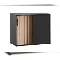 Proregal Möbelpartner Aktenschrank Raven | Large | HxBxT 84x100x41cm | 2 Fächern & 2 abschließbare Schiebetüren | Akustikpaneele Eiche/Schwarz von