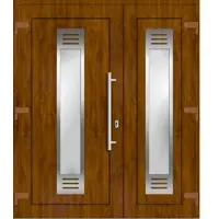 Haustuerenland.de Kunststoff Haustür zweiflügelig "NINA" 71 mm Golden Oak holzähnlich beidseitig außen öffnend DIN links