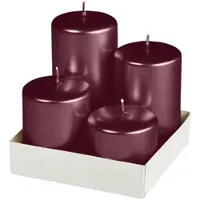 Kopschitz Kerzen Adventset Stumpenkerzen Metallic Matt Rotbraun Burgundy √ò 60 mm, 4 Stück