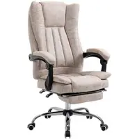 OKWISH Bürostuhl Drehstuhl ergonomisch Beige 71x63x118 cm mit Liegefunktion 135 Grad Fußstütze höhenverstellbar 360 Grad Rollen Mikrofaser