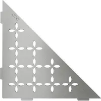 Schluter Dreieckiges Eckregal für geflieste Wände – Blumendesign, Edelstahlmaterial, gebürstetes Edelstahl-Finish, 3/32 dicke Verankerungslaschen