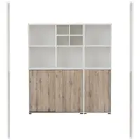 Proregal Möbelpartner Büromöbel Set Pigeon | 2 Aktenregal, 2 Aktenschrank & Regalkreuz | Breite 51-100cm | Weiß/Eiche von