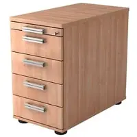 Hammerbacher Akandia Standcontainer nussbaum 5 Auszüge Stahl-Relinggriff silber 42,8 x 80,0 x 72,0 - 76,0 cm