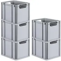 Proregal SparSet 5x Eurobox NextGen Color, HxBxT 32x30x40cm, 30 Liter, Griffe schwarz offen, Grau, Eurobehälter, Transportbehälter