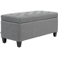 OKWISH Sitzbank Polsterbank mit Stauraum Hellgrau 100x40x44 cm aufklappbarer Sitz Knopfheftung, Polyesterbezug, Beine aus Kautschukholz