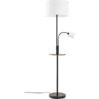 LINDBY Stehlampe Aovan, schwarz, Ablage, USB-Anschluss