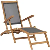 Syfax Liegestuhl mit Fußteil Massivholz Teak Schwarz