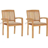 Syfax Gartenstühle 2 Stk. mit Beige Kissen Massivholz Teak