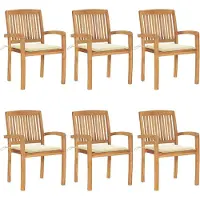 Syfax Stapelbare Gartenstühle mit Kissen 6 Stk. Massivholz Teak