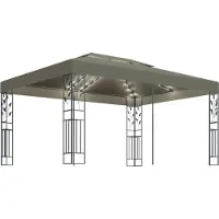 Syfax Pavillon mit Doppeldach & LED-Lichterkette 3x4 m Taupe