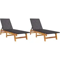 Syfax Sonnenliegen 2 Stk. Schwarz Braun Poly Rattan Massivholz Akazie