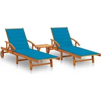 Syfax Sonnenliegen 2 Stk. mit Tisch und Auflagen Massivholz Akazie