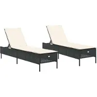 Syfax Sonnenliegen mit Auflagen 2 Stk. Schwarz Poly Rattan