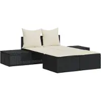 Syfax Doppel-Sonnenliege mit Kissen Schwarz Poly Rattan
