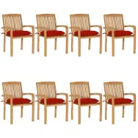 Syfax Stapelbare Gartenstühle mit Kissen 8 Stk. Massivholz Teak