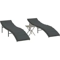 Syfax Sonnenliegen 2 Stk. mit Tisch Grau Poly Rattan