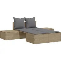 Syfax Doppel-Sonnenliege mit Auflagen Beige Poly Rattan