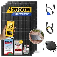 Solakon Balkonkraftwerk 2000W Solaranlage mit Ziegeldach Halterung (Paarmontage) Steckerfertig Komplettset Photovoltaik Anlage 800W, Kabellänge: 5m,