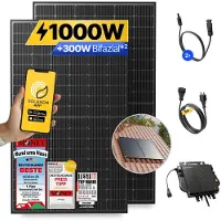 Solakon Balkonkraftwerk 1000W Solaranlage mit Ziegeldach Halterung (Paarmontage) Steckerfertig Komplettset Photovoltaik Anlage 800W, Kabellänge: 5m,