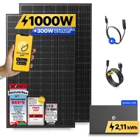 Solakon 1000W Balkonkraftwerk mit Speicher ONE (2,11 kWh) Solaranlage Steckerfertig WIFI Komplettset Photovoltaik Anlage 800W, Kabellänge: 10m