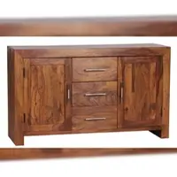 KADIMA DESIGN Sideboard Massivholz Sheesham Kommode 118 cm 3 Schubladen 2 Türen Design Highboard Landhaus-Stil braun natur