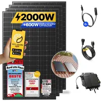 Solakon Balkonkraftwerk 2000W Solaranlage mit Ziegeldach Halterung (Einzelmont.) Steckerfertig Komplettset Photovoltaik Anlage 800W, Kabellänge: 10m,