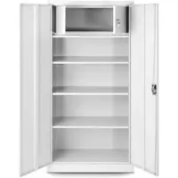 DELUKE Jan Nowak Metallschrank abschließbar TOMASZ Geheimfach, 4 Ebenen | Aktenschrank Büroschrank Stahl Mehrzweckschrank Werkstatt Werkzeugschrank, 185x90x45cm Weiß