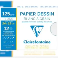 Clairefontaine 10x Gekörntes Zeichenpapier, Packung mit 12 Blatt, 125g, 24x32 cm, weiß - 96174C