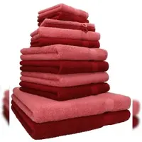 Betz 12-tlg. Handtuch-Set PREMIUM 100% Baumwolle 2 Duschtücher 4 Handtücher 2 Gästetücher 2 Seiftücher 2 Waschhandschuhe rubinrot/himbeere