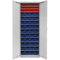 Proregal Flügeltürenschrank Owl mit 12 Fachböden 58 Sichtlagerkästen HxBxT 195 x 71 x 30 cm Lichtgrau