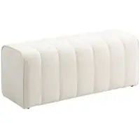 OKWISH Sitzbank Polsterbank Schlafzimmer 110x40x44 cm cremeweiß mit Leinenoptik Bezug, kanalgesteppte Sitzfläche, Holzrahmen bis 220 kg