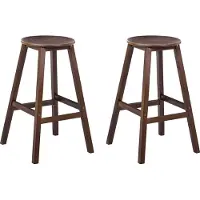 Beliani Barhocker 2er Set Dunkelbraun Bambusholz 65 cm hoch ohne Lehne mit Fußstütze Runde Sitzfläche Klassischer Holzhocker Sitzhocker Bambushocker