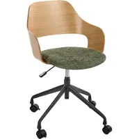 Beliani Bürostuhl Grün Leinenoptik u. Holzoptik Höhenverstellbar Drehbar Bremsbare Rollen mit Armlehnen Metallfuß Retro-Stil Homeoffice Drehstuhl