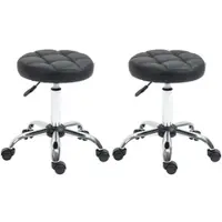 MODFU 2er Set Rollhocker Drehhocker höhenverstellbar Schwarz 36x36x63 cm mit 5 Rollen 360 Grad drehbar Kunstleder Sitz gepolstert