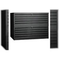 Proregal Flachablagenschrank Chinchilla | 10 Schubladen | Schwanenhalsgriff | HxBxT 105x140x95 cm | Metallabdeckplatte | Schwarz