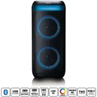 Lenco PA-210BK - Bluetooth Party-Lautsprecher mit LED-Lichteffekten - 100 W Leistung, TWS, USB, bis zu 12 Stunden Akkulaufzeit - Schwarz