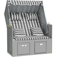 vidaXL Strandkorb mit Kissen Poly Rattan und Massivholz Grau & Weiß
