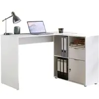 BMG Möbel Eckschreibtisch Leni, Homeoffice Schreibtisch abschließbar, mit Kommode in Weiß
