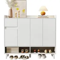 OKWISH Moderne Sideboard Kommode Schuhschrank 120x35x99 cm Weiß – Mit verstellbarem Regal, Schublade und großer Arbeitsfläche für Flur und Wohnzimmer