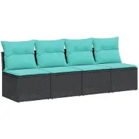 vidaXL Gartensofa mit Kissen 4-Sitzer Schwarz Poly Rattan