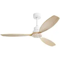 MODFU Deckenventilator 35x132x132cm ohne Licht, Fernbedienung,6 Stufen,reversibler DC Motor,Massivholz Flügel,ultraleise, Weiß für Innen und überdacht Außen