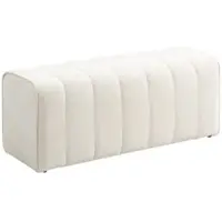 MODFU Schlafzimmerbank Polsterbank 110x40x44 cm Cremeweiß mit Stoff in Leinenoptik, kanalgesteppt, Holzrahmen, bis 220 kg, keine Montage
