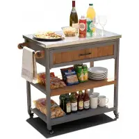 Coemo Servierwagen Grillstation James S Grau Kücheninsel Holz, auf Rollen 82 x 53 x 92 cm