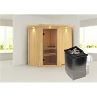 Karibu Sauna »Narva«, inkl. 9 kW Saunaofen mit integrierter Steuerung, für 3 Personen - beige