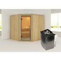 Karibu Sauna »Vöru«, inkl. 9 kW Saunaofen mit integrierter Steuerung, für 4 Personen - beige
